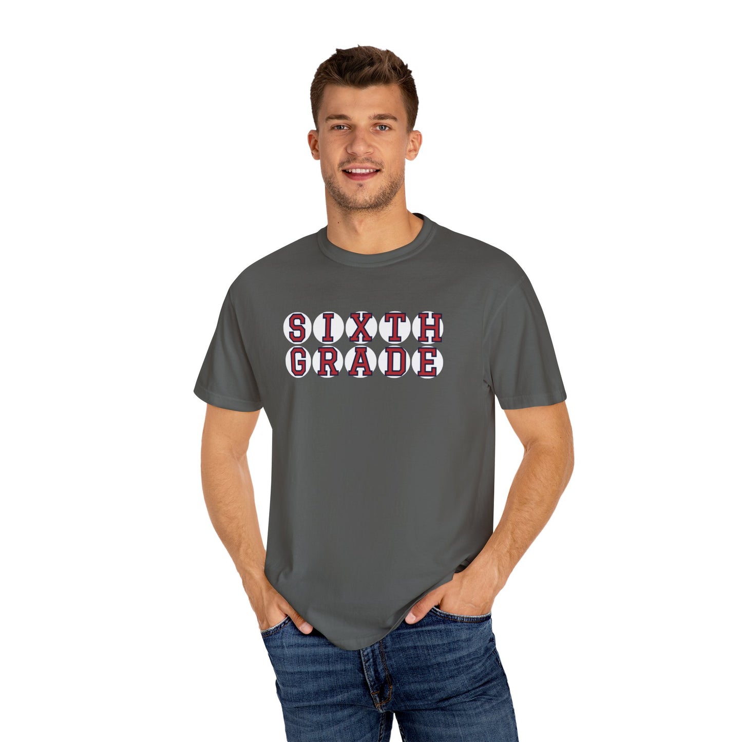 SIXTH GRADE RED PLAYER LETTERS T-SHIRT