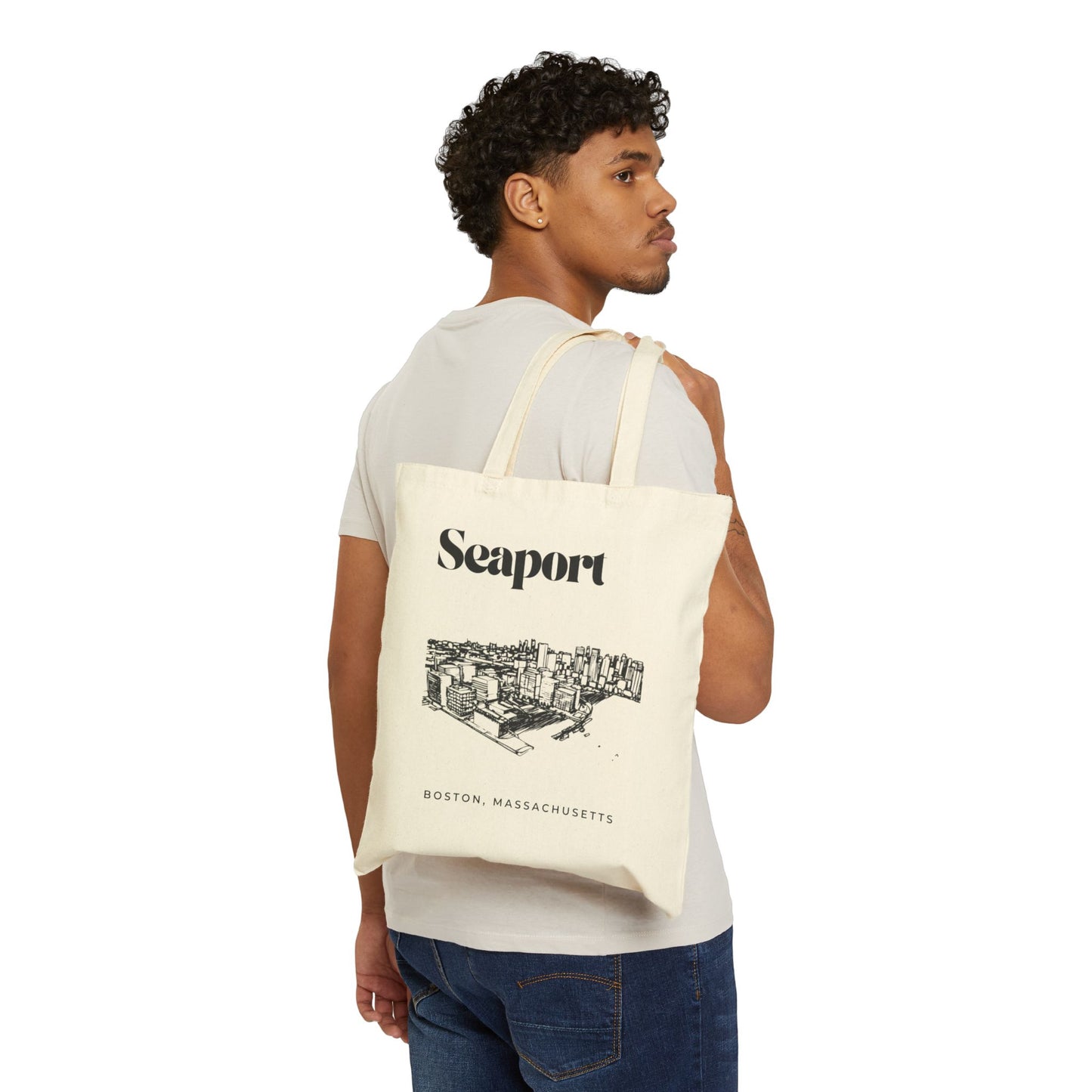Boston Seaport Cotton Canvas Tote Bag | Eco-Friendly Beach Bag, City Market Tote, Gift for Travelers, Everyday Carryall