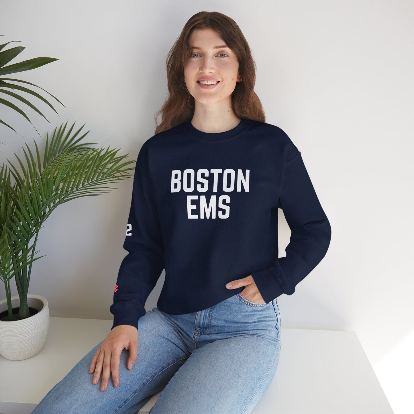 NAVY BOSTON EMS P2 HEAVY BLEND CREWNECK