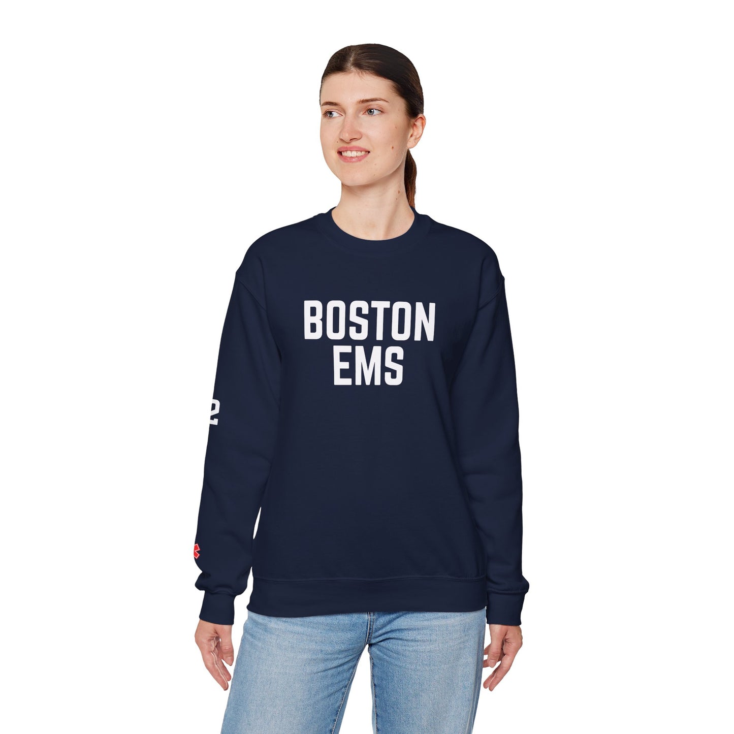 NAVY BOSTON EMS P2 HEAVY BLEND CREWNECK