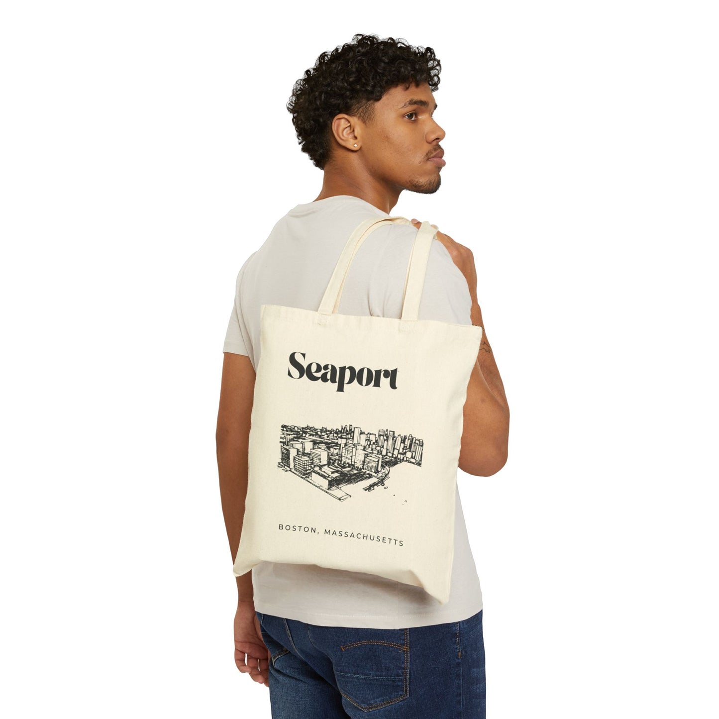 Boston Seaport Cotton Canvas Tote Bag | Eco-Friendly Beach Bag, City Market Tote, Gift for Travelers, Everyday Carryall