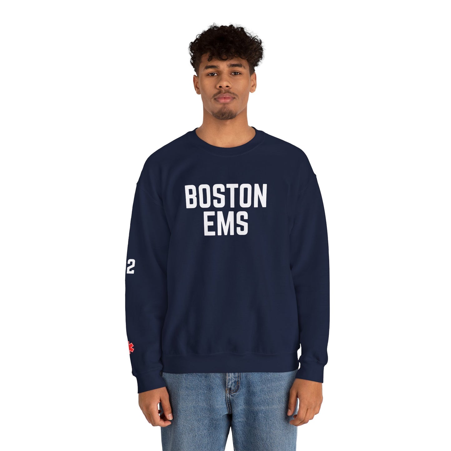 NAVY BOSTON EMS P2 HEAVY BLEND CREWNECK