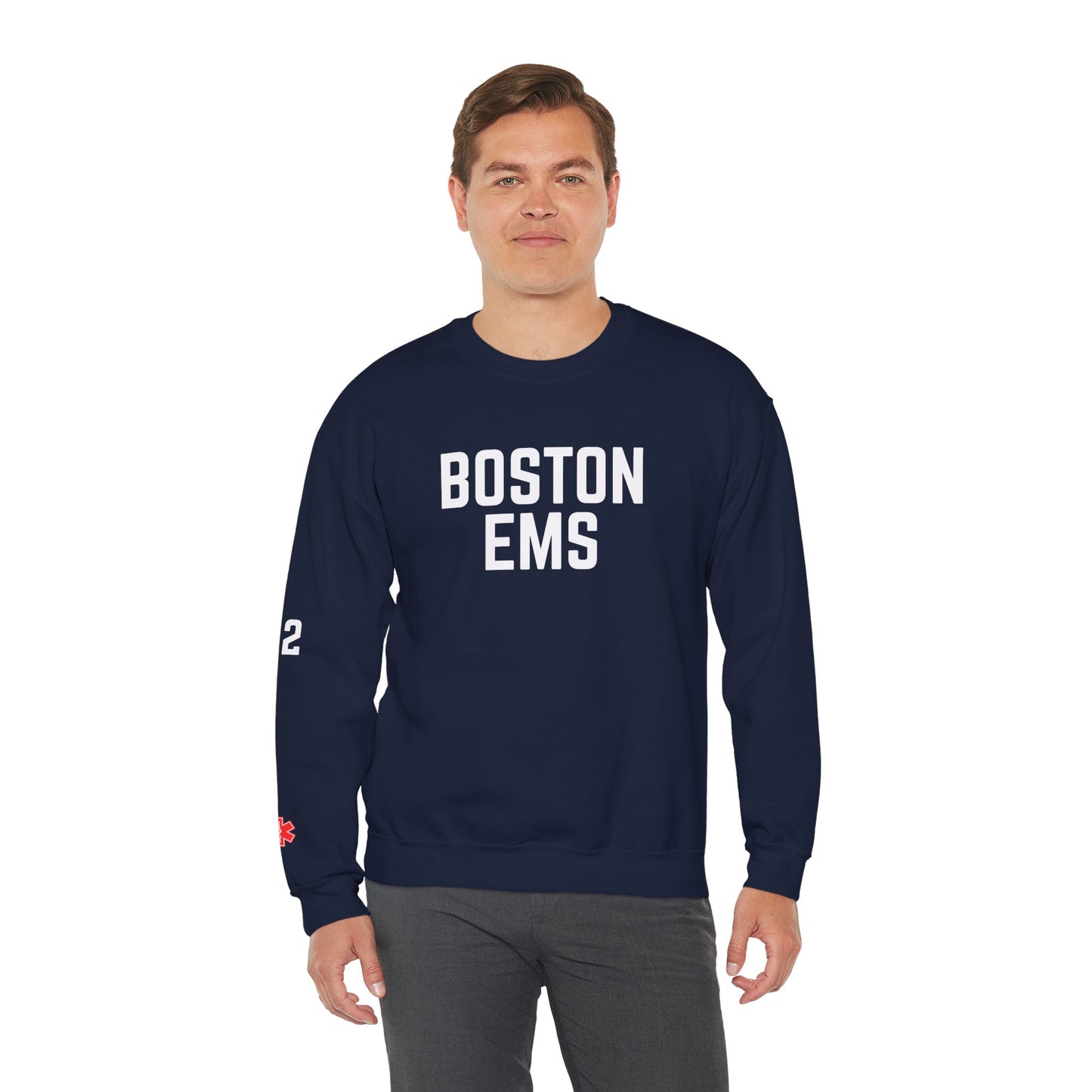 NAVY BOSTON EMS P2 HEAVY BLEND CREWNECK