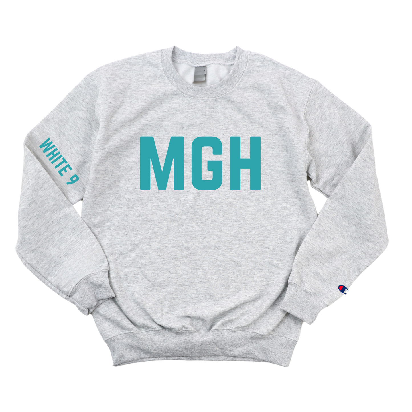 TEAL MGH WHITE 9 CHAMPION CREWNECK