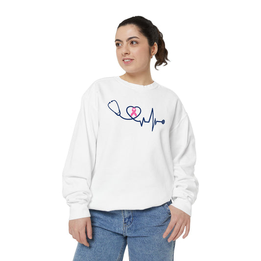 STETHOSCOPE BREAST CANCER AWARENESS COMFORT COLORS CREWNECK