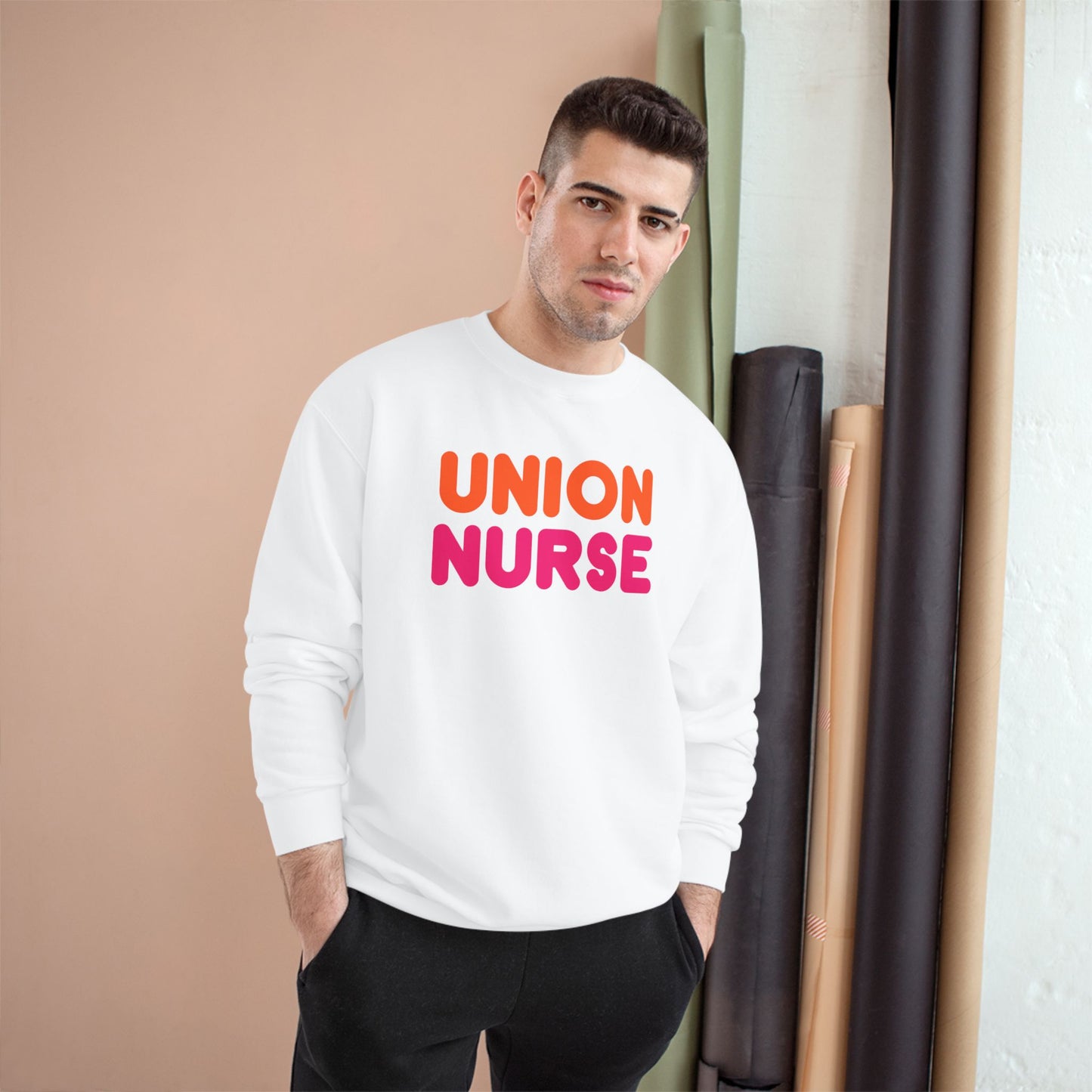 UNION NURSE - WE RUN ON FAIR CONTRACTS CHAMPION CREWNECK