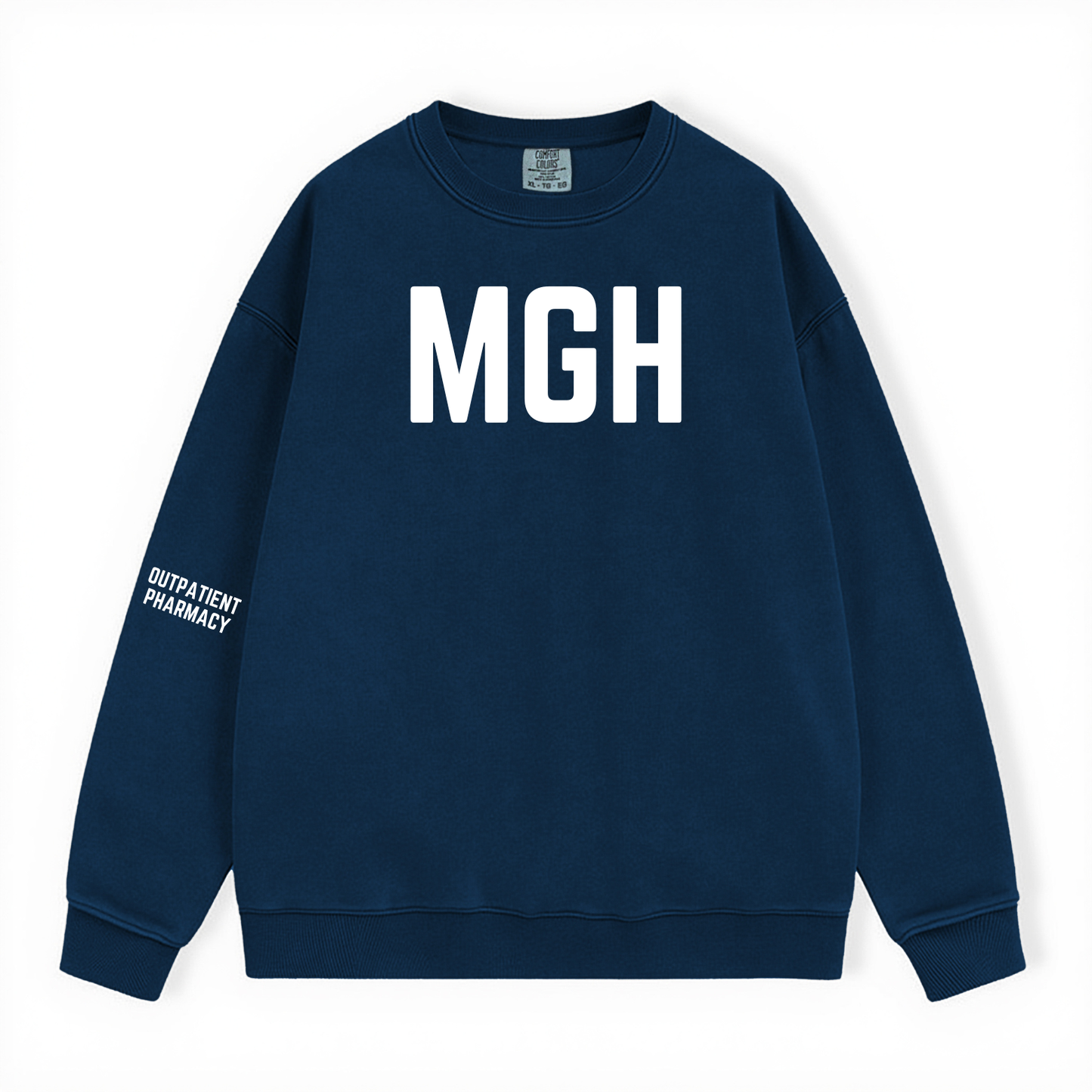 NAVY MGH OUTPATIENT PHARMACY COMFORT COLORS CREWNECK