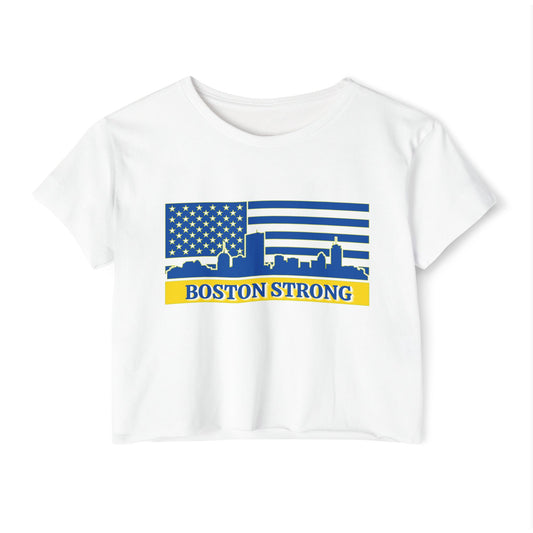BOSTON STRONG FLAG CROPPED TEE