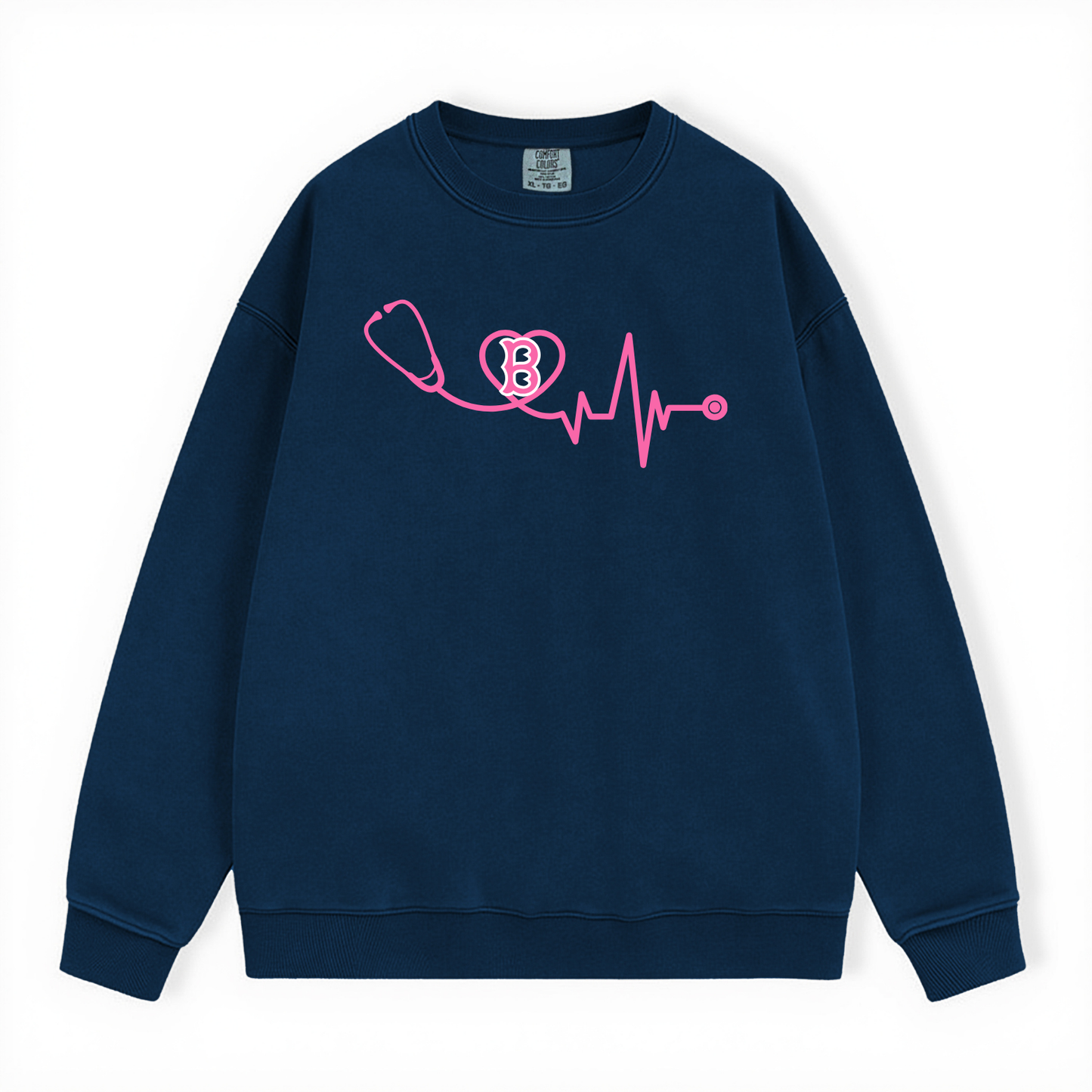 BOSTON BREAST CANCER AWARENESS STETHASCOPE COMFORT COLORS CREWNECK - CLEARANCE