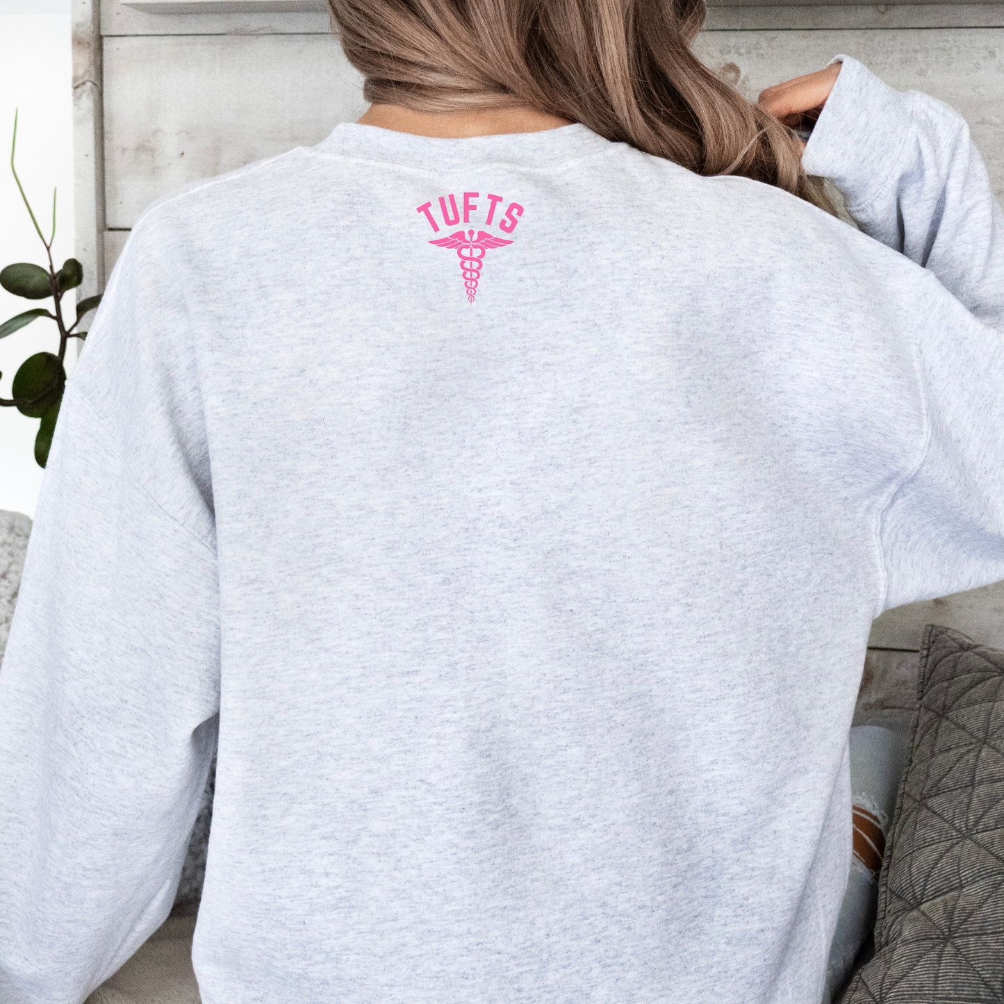 PINK TUFTS PROGER 7 CHAMPION CREWNECK