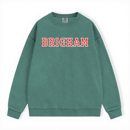 LIGHT GREEN BRIGHAM SOX LETTERS CREWNECK-CLEARANCE