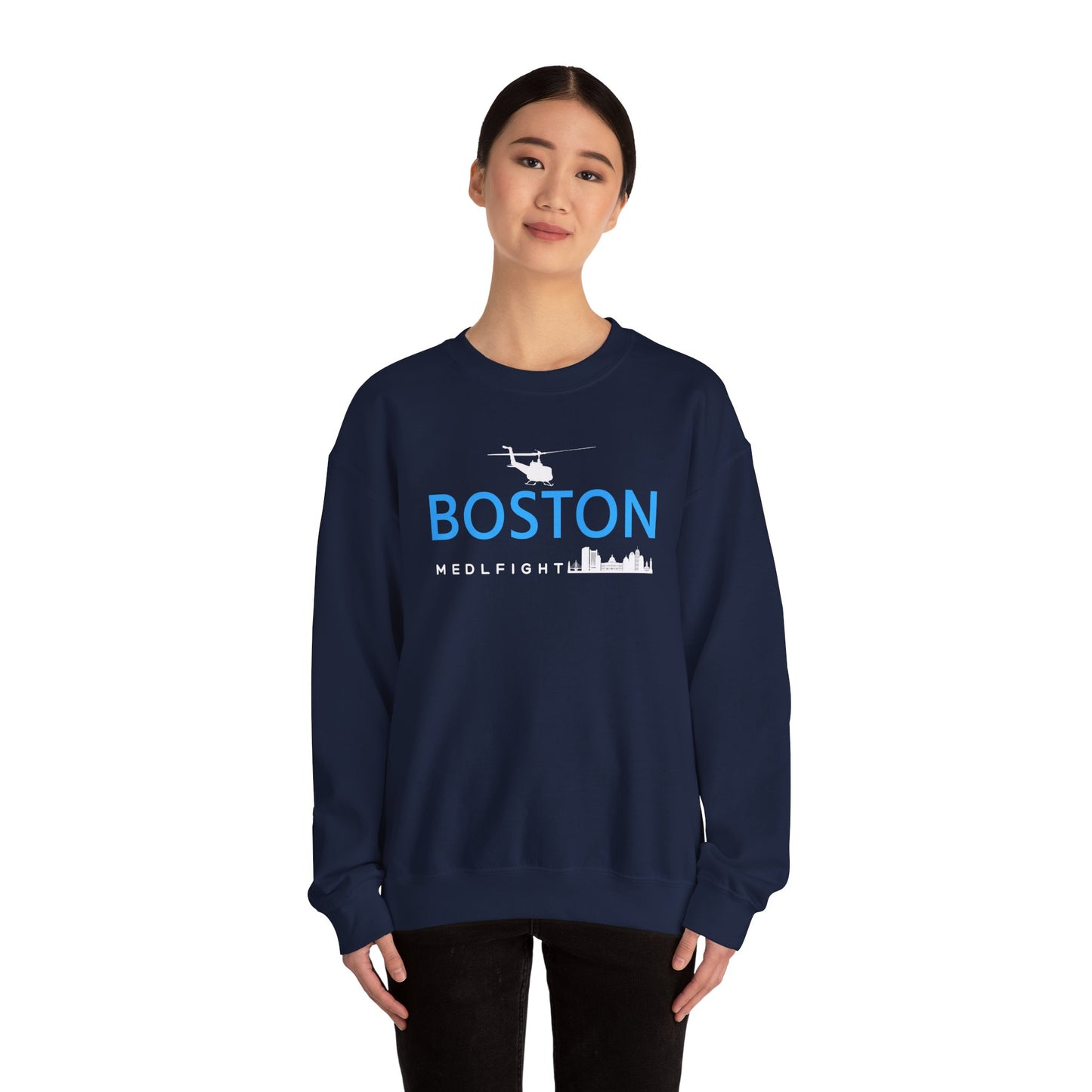 BOSTON MEDLFIGHT NAVY CREWNECK