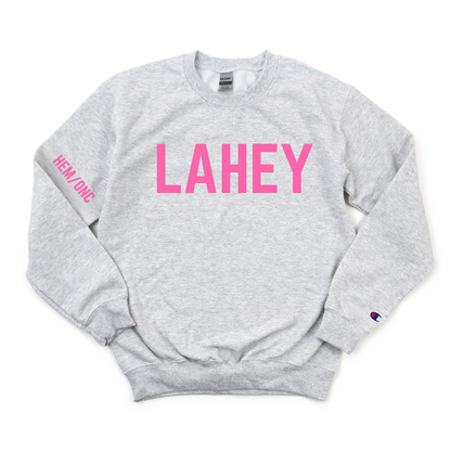 PINK LAHEY HEM/ONC CHAMPION CREWNECK