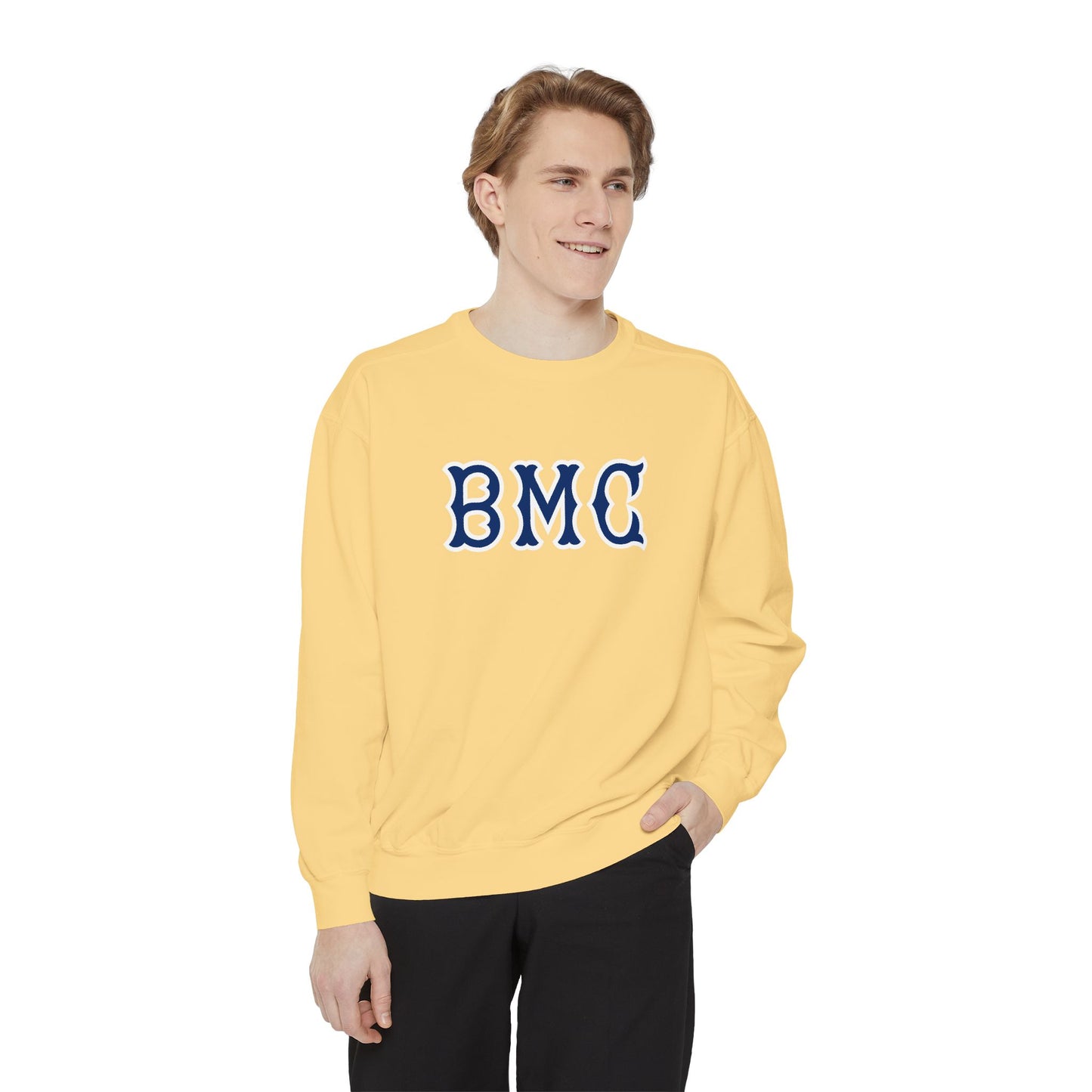 BMC NAVY SOX LETTERS CRWNECK