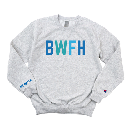 MULTI COLOR BLUE BWFH DAY SURGERY CHAMPION CREWNECK