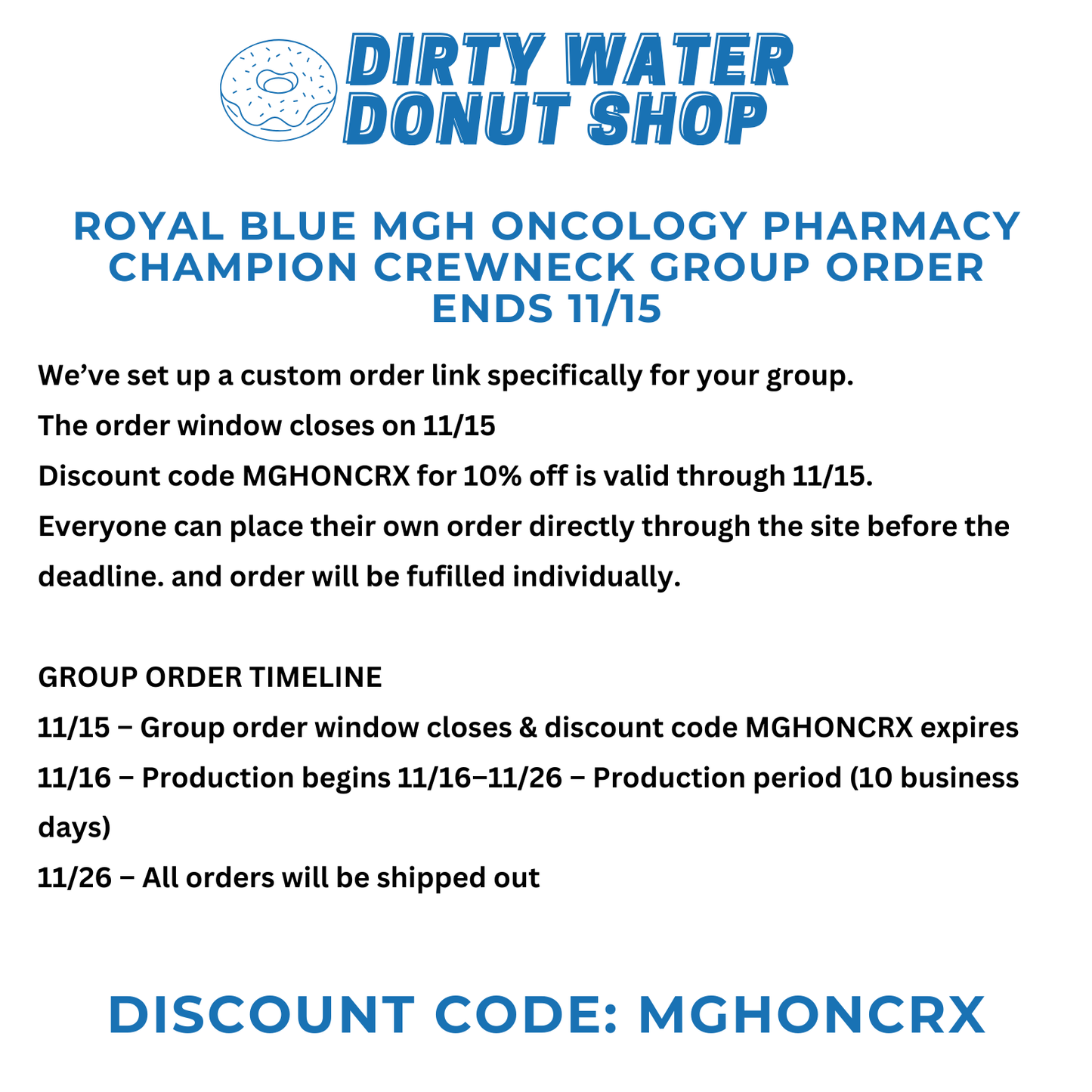 ROYAL BLUE MGH ONCOLOGY PHARMACY CHAMPION CREWNECK