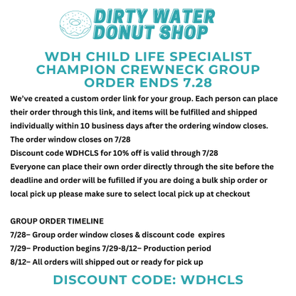 TEAL WDH CHILD LIFE SPECIALIST CHAMPION CREWNECK