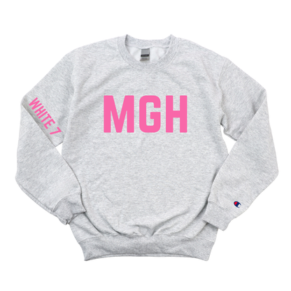 PINK MGH WHITE 7 CHAMPION CREWNECK