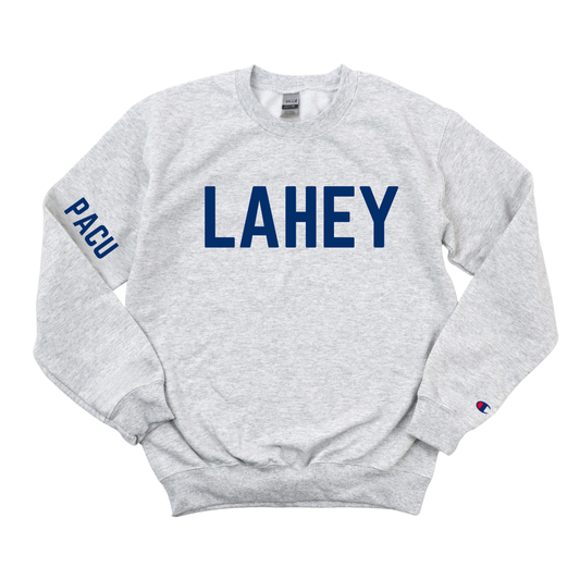 NAVY BLUE LAHEY PACU CHAMPION CREWNECK