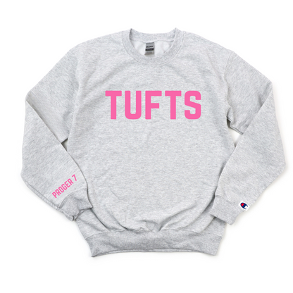 PINK TUFTS PROGER 7 CHAMPION CREWNECK